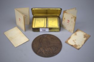 Death penny - Charles Heaver together with 1914 Christmas tin with contents