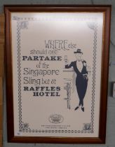 Framed Raffles hotel advertising poster
