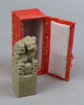 Carved soapstone peace stamp depicting dogs of foo