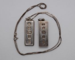 2 silver ingots & 1 chain approx 66g