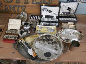 Large collection of silver plate to include a large tray and napkin rings etc