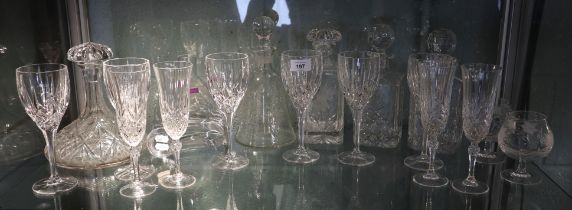 Collection of decanters together with a collection of Stuart crystal glasses
