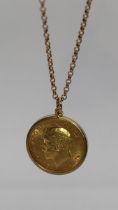 1912 full sovereign necklace with 9ct gold mounting and chain - Approx gross weight: 14.75g