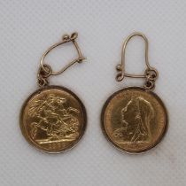 2 half sovereigns mounted in 9ct gold earring settings - Approx gross weight: 10.67g