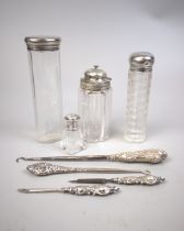 Collection of hallmarked silver topped bottles etc