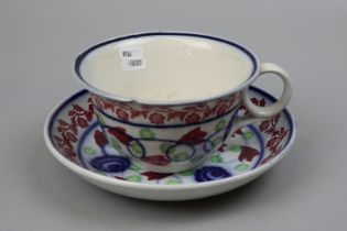 Gaudy Welsh style large tea cup and saucer