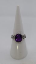 18ct white gold amethyst and diamond ring - Size L