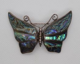 Silver abalone butterfly brooch - 6cm x 4cm