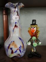 Murano vase together with Murano clown figure