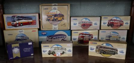 Collection of Corgi diecast buses in original boxes