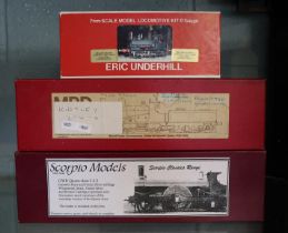 3 '0' gauge unmade locomotive kits in original boxes to include GWR queen class 222 by Scorpio