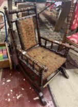 Antique Victorian oak child/doll's American rocking chair