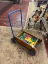 Vintage wooden push along with blocks