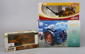 2 boxed diecast construction vehicles together with tractor