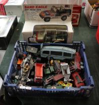 Collection of used and played with diecast vehicles together with an R/C Sand Eagle jeep in original
