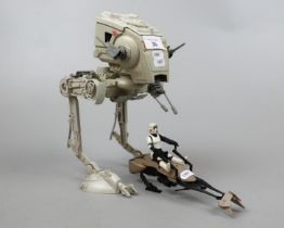 Star Wars Imperial AT-ST Scout walker together with speeder bike and pilot