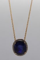 9ct gold sapphire and diamond pendant on 9ct gold chain