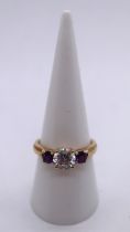 9ct gold amethyst and CZ ring - Size O½