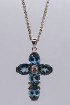 Silver blue topaz cross & chain