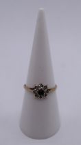 9ct gold diamond and sapphire cluster ring - Size M½