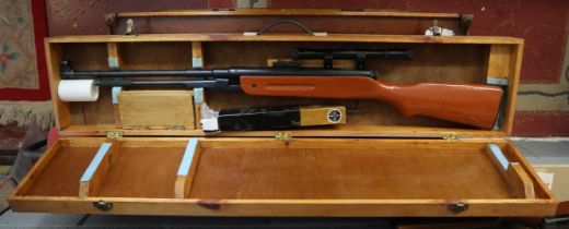 .22 underlever air rifle with scope in wooden case