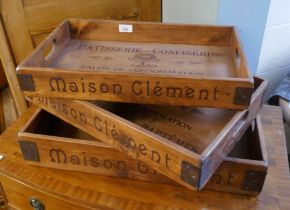 3 graduated wooden advertising trays