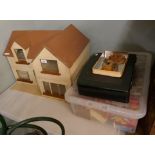 Dolls house with dolls, furniture, clothes etc