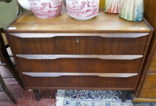 Mid century exotic wood chest of 3 drawers - Made in Denmark stamped on back - Approx size: W: