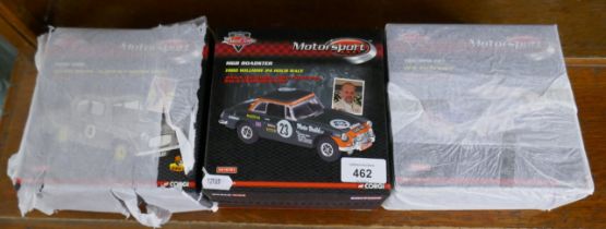 3 Corgi L/E Motorsport diecast cars in original boxes