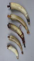 Collection of horn powder flasks