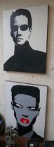 2 paintings on canvas - Keanu Reeves and Grace Jones