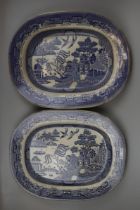 2 Victorian willow pattern meat plates