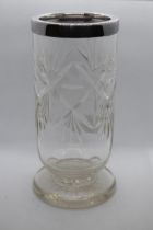 Mappin and Webb cut glass vase with silver rim