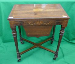 Inlaid rosewood sewing table - Approx size: W: 60cm D: 39cm H: 71cm