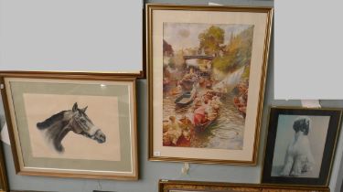 3 prints to include Victorian river scene