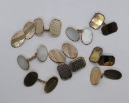 4 Pairs of 9ct gold on silver cufflinks together with 3 other pairs one being gold plate & mother of