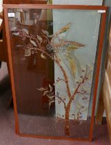 Large glass panel etched with a parrot on a tree - Approx size: 100cm x 60cm