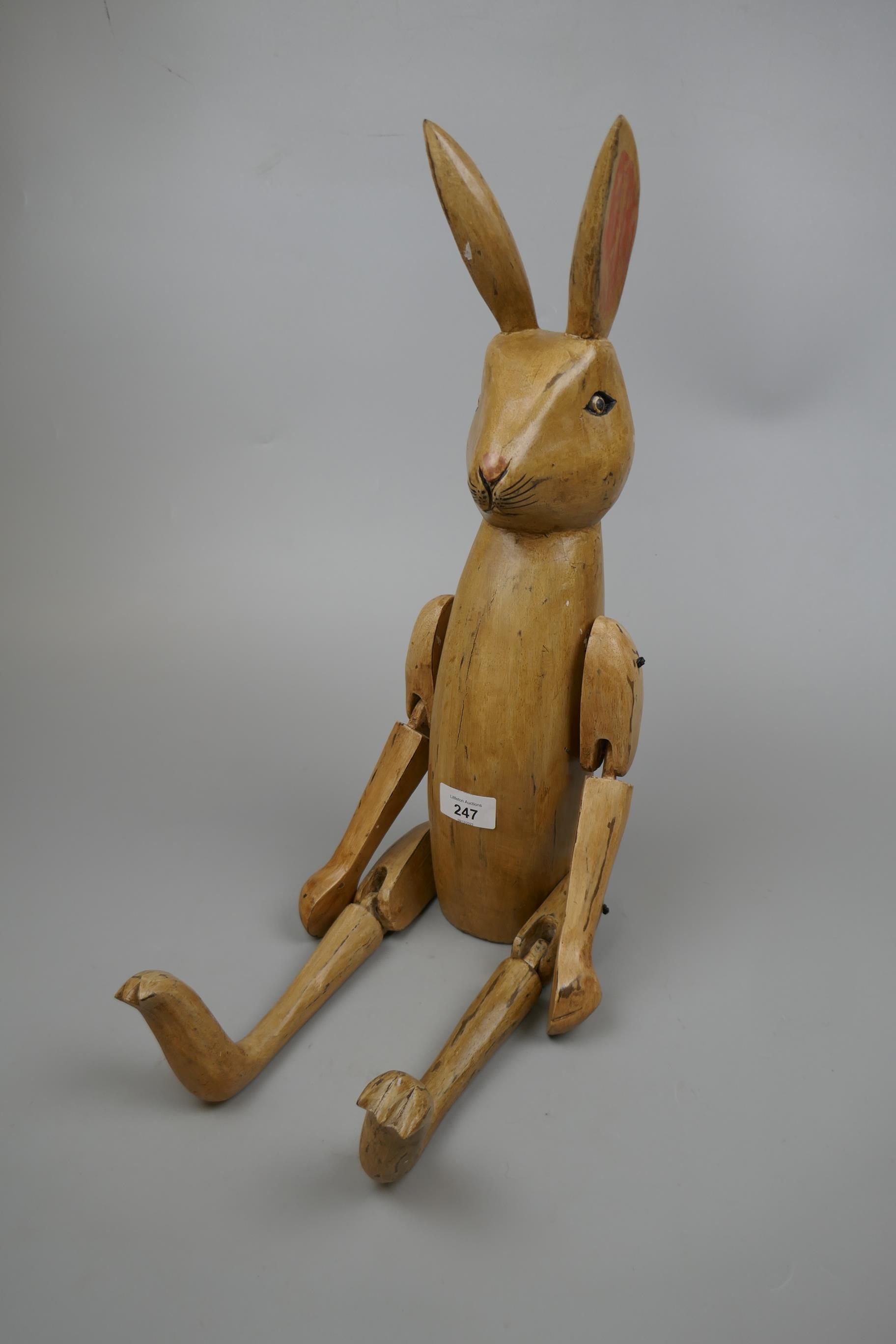 Articulated wooden rabbit figure