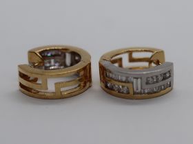 Pair of 18ct gold diamond earrings set with brilliant & baguette diamonds - Approx weight 7.2g