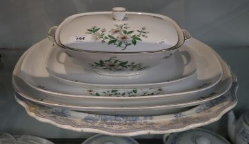 Large tureen together with 3 matching graduated meat plates and another