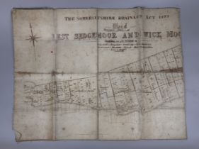 Large antique vellum Somerset Drainage Act 1877 plan - West Sedgemoor & Wick Moor