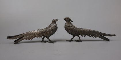 Pair of white metal pheasants