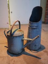 Galvanised watering can and coal scuttle