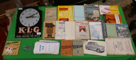 Automobilia - Car manuals and a Smiths advertising clock