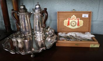 Collection of silverplate to include pair of coffee pots and salver