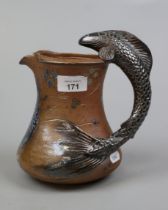 Fish handled Martin Bros. style jug from the Conderton Pottery - Approx height: 21cm