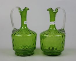 Pair of green glass decanters