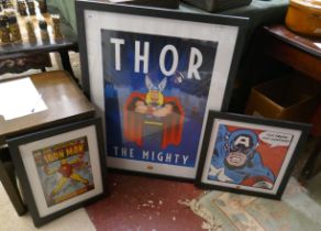 3 Framed Marvel pictures to include Thor, Iron Man and Captain America