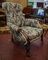 Victorian button back armchair with William Morris style fabric
