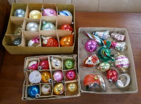 Collection of mid century mercury glass Christmas tree baubles